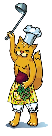 Cat chef cooks beet soupのイラスト素材