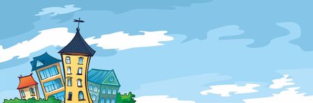 sunny day, the little house - a blue bannerのイラスト素材