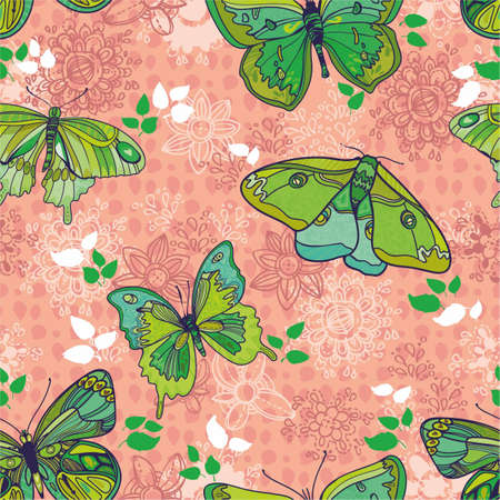 Seamless texture with beautiful butterflies and flowersのイラスト素材