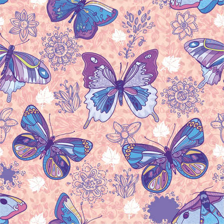 Seamless texture with beautiful butterflies and flowersのイラスト素材