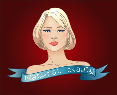 beautiful blonde girl with a red background  blue ribbonのイラスト素材
