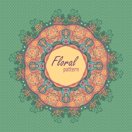 Ornamental round seamless lace pattern. ornamental round lace flowerのイラスト素材