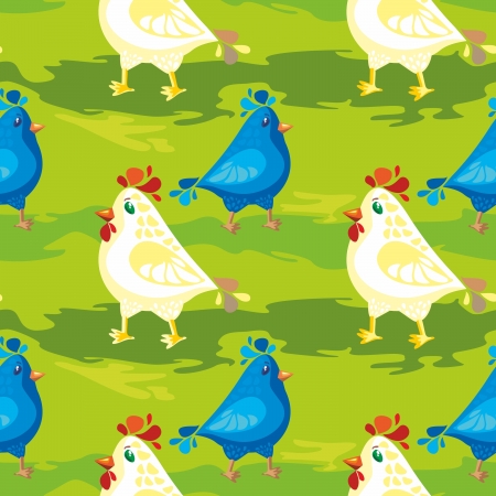 Cartoon bllue bird and Cartoon hen   seamless patternのイラスト素材