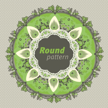 Ornamental round seamless lace pattern. green grayのイラスト素材
