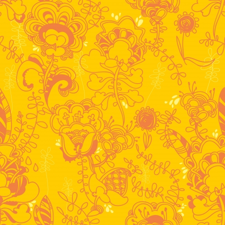 Seamless texture with flowers and leaves  Floral linear patternのイラスト素材