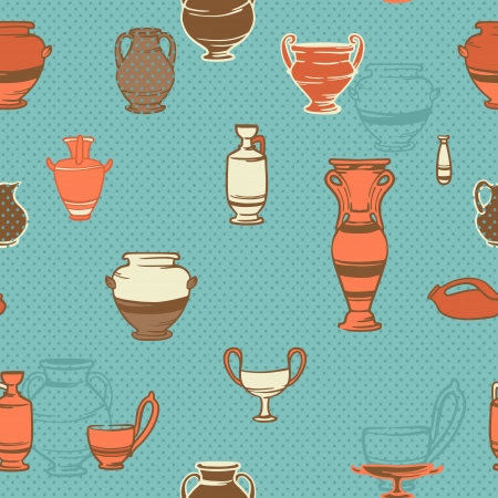 Bright beautiful background clay Greek vases. collection of vasesのイラスト素材