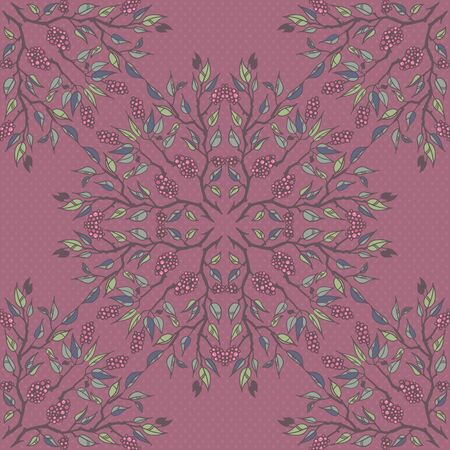 Round floral pattern with branches leaves and berriesのイラスト素材