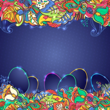 easter eggs floral abstract background   stylized plants and leavesのイラスト素材