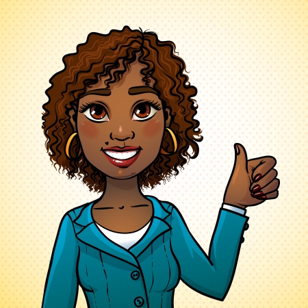 Beautiful young brunette African-American girl  Woman dressed in a business suit  he business woman or secretary のイラスト素材