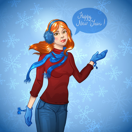 Christmas vector illustration of pretty girlのイラスト素材