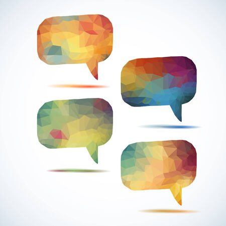 Set of abstract speech balloons or talk bubbles of crystal glass pattern or banners . Abstract futuristic design bubbles collection, vector.のイラスト素材