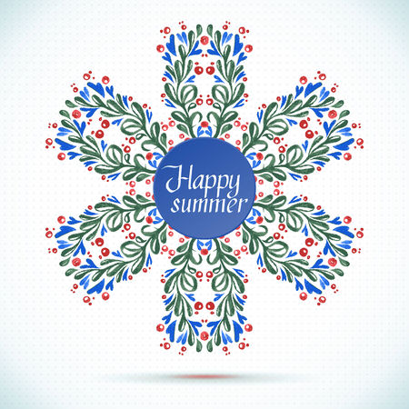 Happy Summer watercolor floral wreath with paper cut flower  Greeting card background のイラスト素材