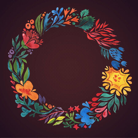 Watercolor frame with leaves and flowers  with room for your text のイラスト素材