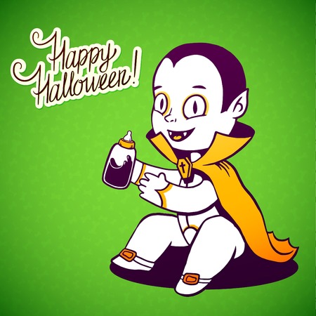 Cute baby vampire Dracula young,nipple bottle with fresh bloodのイラスト素材