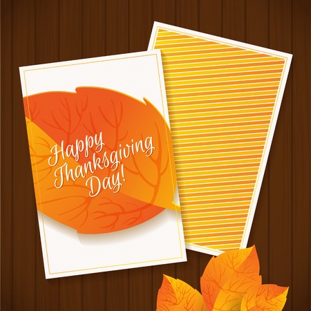 Happy Thanksgiving greeting card template on wood backgroundのイラスト素材