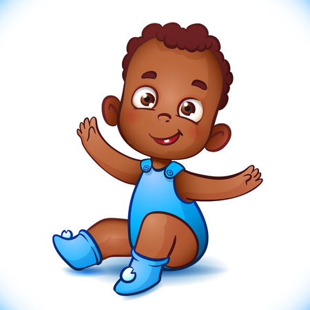 Cute African American Cartoon baby boy. Happy African Child With Open Arms.のイラスト素材