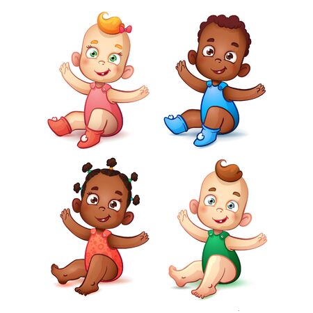Cute African American baby boy and girl.  Sweet white skin children. Happy Children With Open Armsのイラスト素材