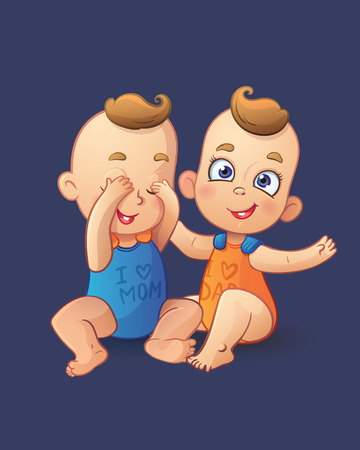 Twins cartoon fun baby boys playing each otherのイラスト素材