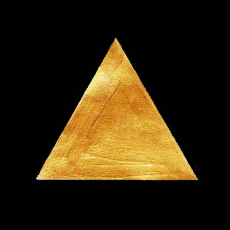 Gold Triangle Watercolor Texture Paint Stain Abstract Illustration. Shining Brush Stroke Shape For You Amazing Design Projectの写真素材