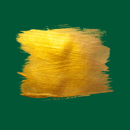 Gold watercolor texture paint stain abstract illustration green background. Shining brush stroke for you amazing Merry Christmas and Happy New Year design projectの写真素材