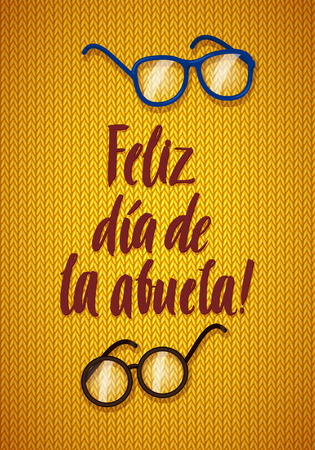 Happy Grandparents Day Greeting Card. Spanish Calligraphy Poster on Orange Knitted Background with Glasses.のイラスト素材