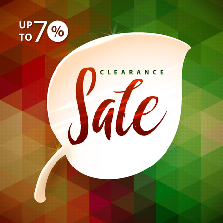 Clearance Sale Hand lettering Leaf Typography Triangle Vector Background, Handmade calligraphy. Colorful geometric background with trianglesのイラスト素材