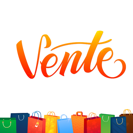 Sale French Hand lettering Design Template. Leaf Typography Wood Vector Background, Handmade calligraphy.のイラスト素材