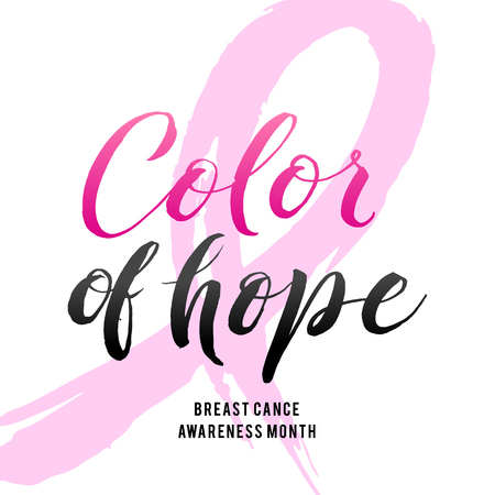 Color of Hope. Vector Breast Cancer Awareness Calligraphy Poster Design. Stroke Pink Ribbon.のイラスト素材