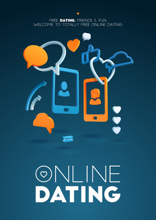 Computer online dating abstract frame composition. Concept the relationship between man and woman. Hearts and likes, speech bubbles indicate the beginning of their romance.のイラスト素材