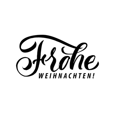 Frohe Weihnachten. Merry Christmas Calligraphy in German. Greeting Card Black Typography on White Background. Vector Illustration Hand Drawn Letteringのイラスト素材