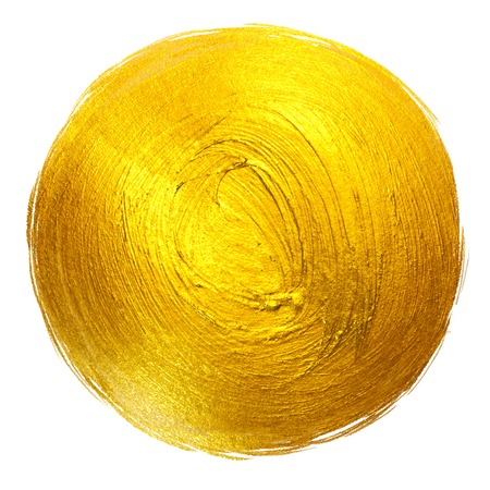 Gold Foil Round Shining Paint Stain Hand Drawn Raster Illustration.の写真素材