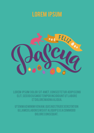 Happy Easter Spanish Calligraphy Greeting Card. Modern Brush Lettering. Joyful Wishes, Holiday Greetings. Pastel Backgroundのイラスト素材