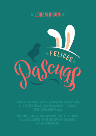 Happy Easter Spanish Calligraphy Greeting Card. Modern Brush Lettering. Joyful Wishes, Holiday Greetings. Pastel Backgroundのイラスト素材