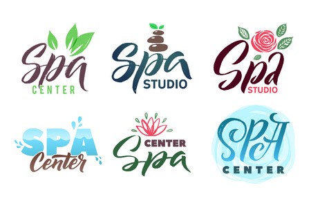 SPA Studio Vector Logo Set. Stroke Illustration. Brand Letteringのイラスト素材