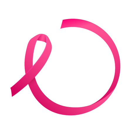 Ribbon of Breast Cancer. Round consept for Text. Breast Cancer Awareness Label. Vector Template with Pink Ribbon - Symbol of Cancer Fightのイラスト素材