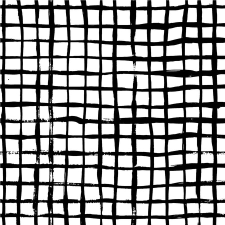 Ink abstract seamless grid pattern. Background with artistic strokes in black and white sketchy style. Design element for backdrops and textile.のイラスト素材