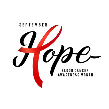 Blood Cancer Awareness Label. Vector Tamplate with Red Ribbon - Symbol of Cancer Fightのイラスト素材