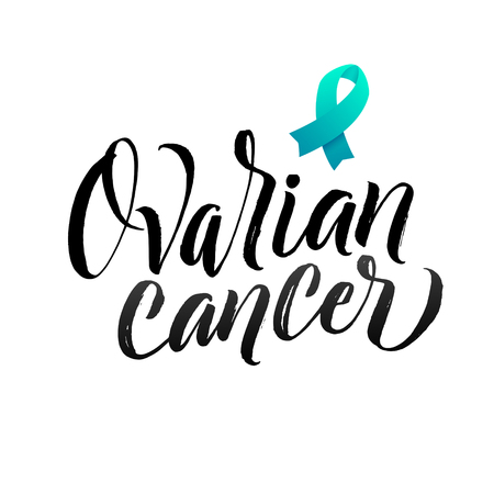 Cancer hope. Ovarian Cancer Awareness Label. Vector Tamplate with Teal Ribbon - Symbol of Cancer Fightのイラスト素材