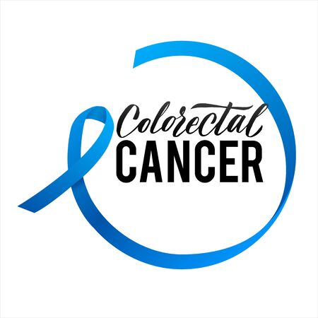 Colorectal Cancer Vector Illustration. Ribbon around letters. Vector Stroke Blue Ribbon. March is Cancer Awareness Month.のイラスト素材