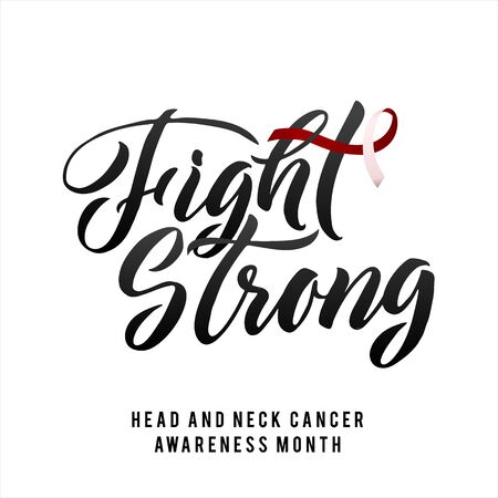 Vector Head and Neck Cancer Awareness Calligraphy Poster Design. Stroke Burgundy and Ivory Color Ribbons. April is Cancer Awareness Month.のイラスト素材