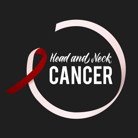 Vector Head and Neck Cancer Awareness Calligraphy Poster Design. Stroke Burgundy and Ivory Color Ribbons. April is Cancer Awareness Month.のイラスト素材