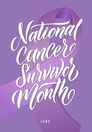 National Cancer Survivor Month. Vector Cancer Awareness Calligraphy Poster Design. Stroke Violet Ribbon. June is National Cancer Survivor Month.のイラスト素材