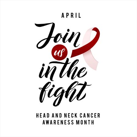 Vector Head and Neck Cancer Awareness Calligraphy Poster Design. Stroke Burgundy and Ivory Color Ribbons. April is Cancer Awareness Month.のイラスト素材
