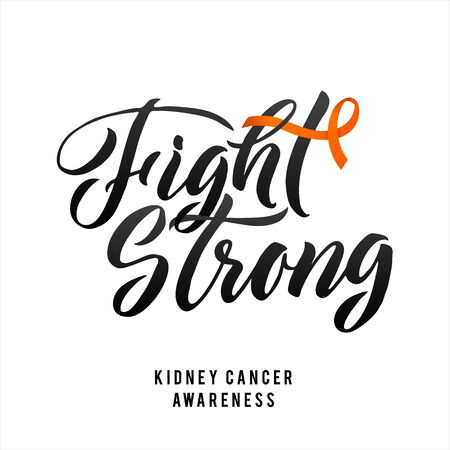 Vector Kidney Cancer Awareness Calligraphy Poster Design. Stroke Orange Ribbon. March is Cancer Awareness Month.のイラスト素材