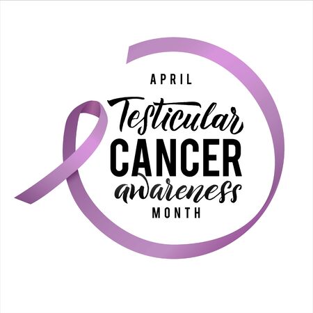 Vector Testicular Cancer Awareness Calligraphy Poster Design. Stroke Violet Ribbon. April is Cancer Awareness Month.のイラスト素材