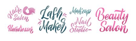 Beauty salon.  Lash Maker and Hairdresser Emblems,  Design. White Background Illustration. Abstract design concept.のイラスト素材