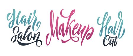 Makeup and Hairdresser Emblems,  White Background Illustration. Abstract design concept for beauty salon, cosmetic shop. Vector female  templateのイラスト素材