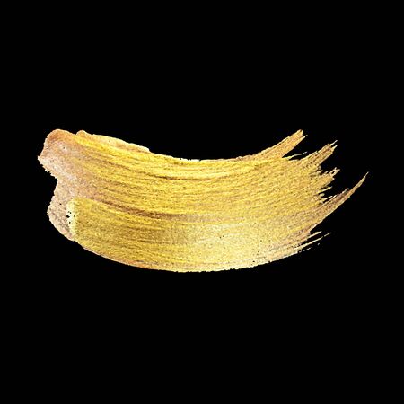 Gold Watercolor Texture Paint Stain Abstract Illustration. Shining Brush Stroke for you Amazing Design Project. Black Background.のイラスト素材