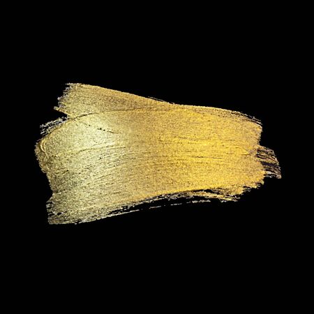 Gold Watercolor Texture Paint Stain Abstract Illustration. Shining Brush Stroke for you Amazing Design Project. Black Background.のイラスト素材
