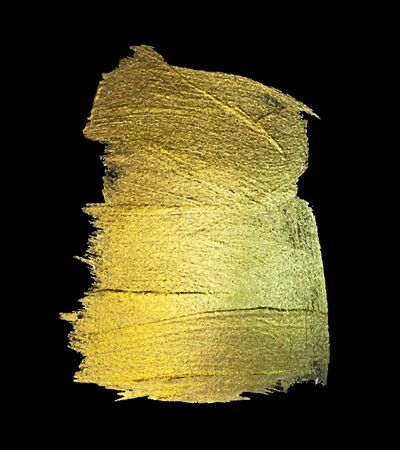 Gold Watercolor Texture Paint Stain Abstract Illustration. Shining Brush Stroke for you Amazing Design Project. Black Background.のイラスト素材